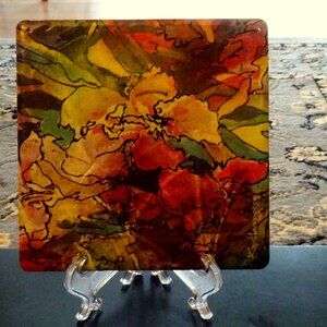 STUNNING Art Pottery sign, Hand Painted Tile Trivet Attributed Karen Harrington